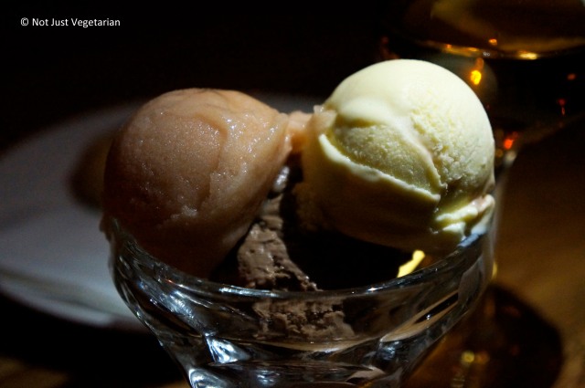 Gelato / Sorbet trio of quince, honey rosemary and chocolate at L Apicio in NYC